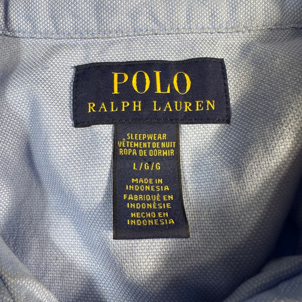 Polo Ralph Lauren Pajama‎ Shirt Mens Large Light Blue Oxford Polo Bear Sleepwear - Picture 8 of 10